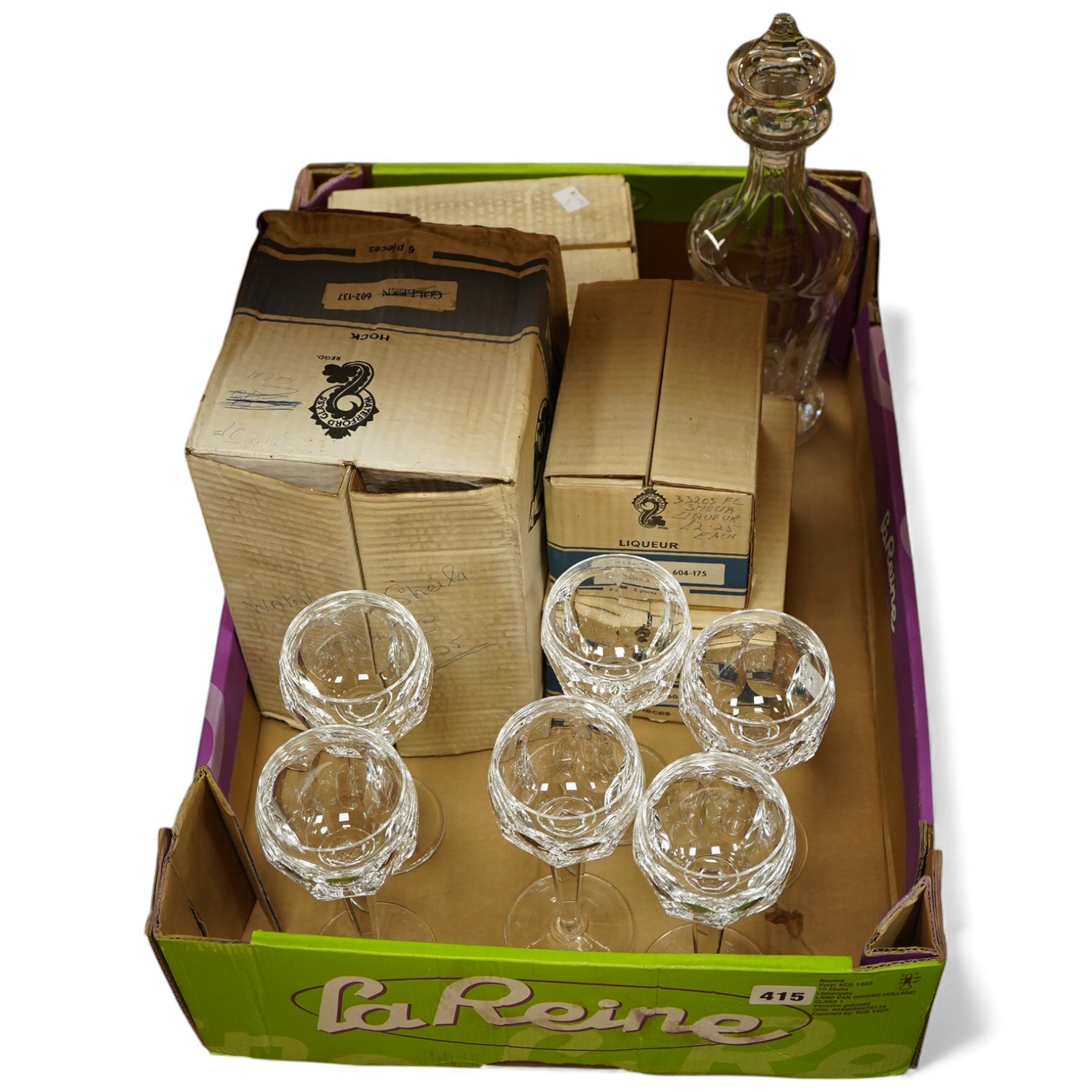 Waterford crystal glassware, boxed to include Hock glasses + sherry glasses.
